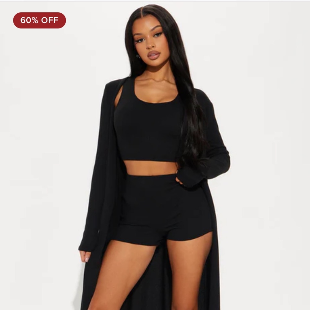 ~Leylani Ribbed 3 Piece Set - Black Cardigan, Ribbed Tank Top & Shorts~